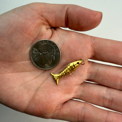 Vintage Articulated Fish Charm or Pendant 14K Yellow Gold