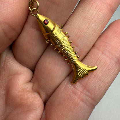 Vintage Articulated Fish Charm or Pendant 14K Yellow Gold