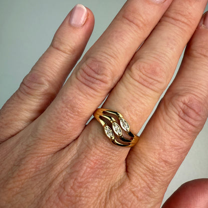 14K Vintage Wave Diamond and Yellow Gold Band 8.50mm, Size 6.25