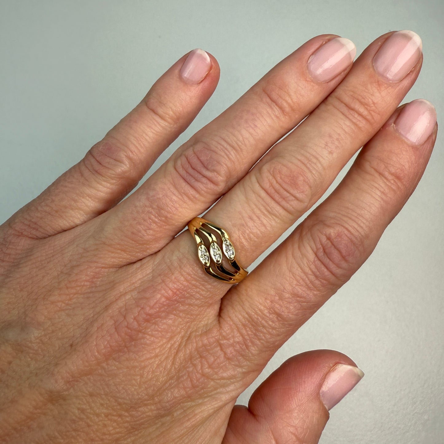 14K Vintage Wave Diamond and Yellow Gold Band 8.50mm, Size 6.25