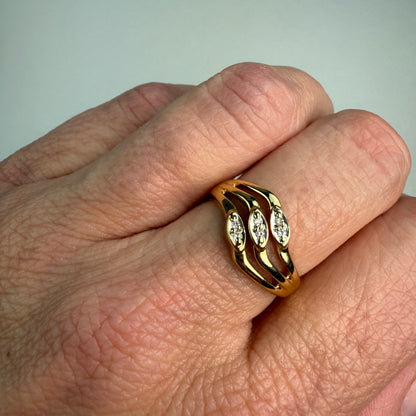 14K Vintage Wave Diamond and Yellow Gold Band 8.50mm, Size 6.25