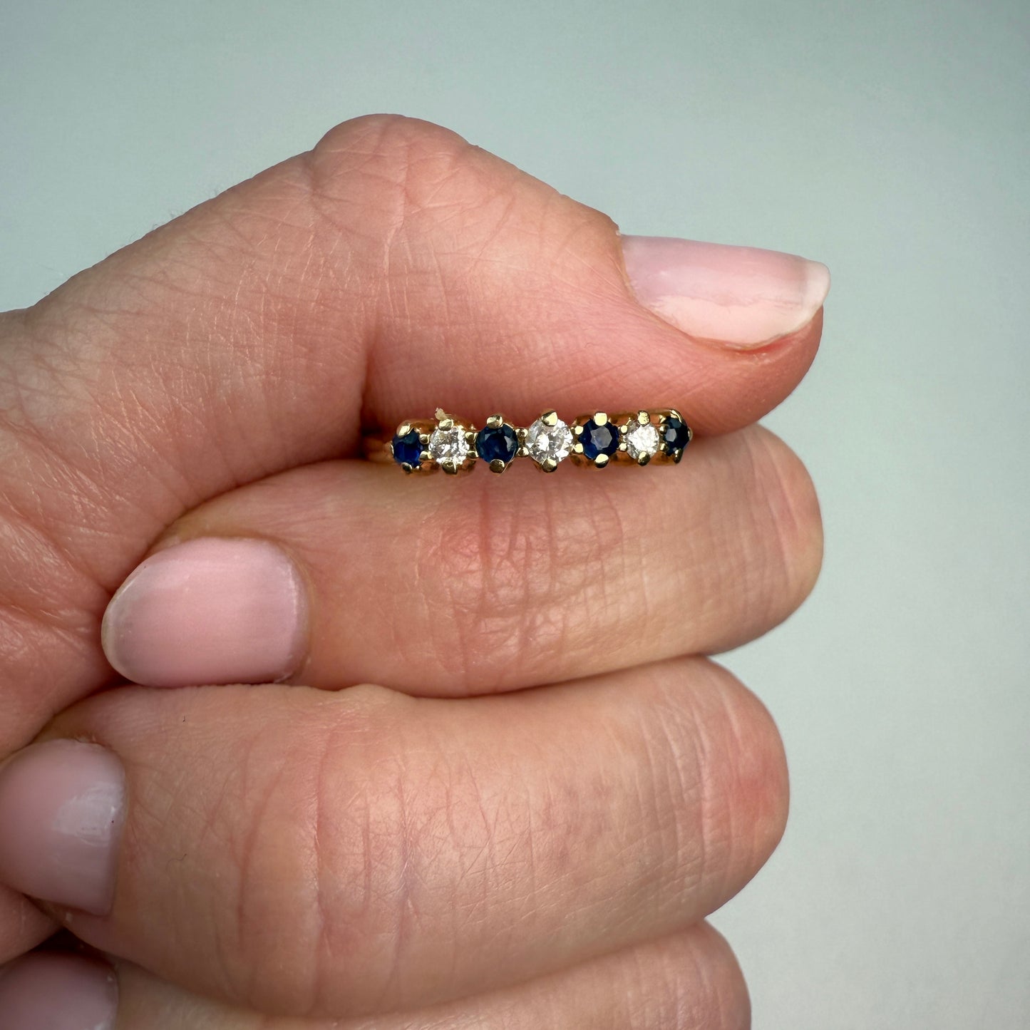 14K Vintage Sapphire and Diamond Yellow Gold Band 3.28mm, Size 6.5