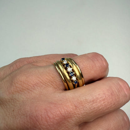 14K Vintage Sapphire and Diamond Yellow Gold Band 3.28mm, Size 6.5