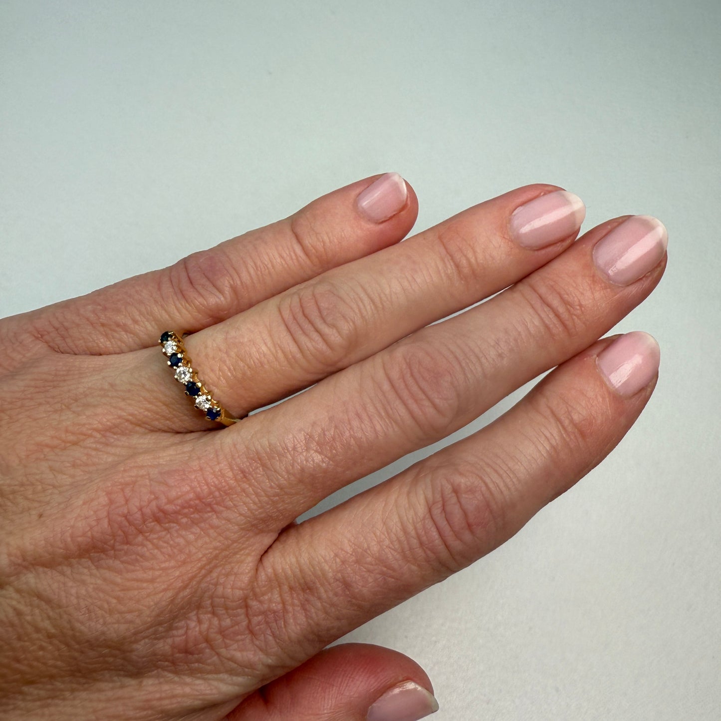 14K Vintage Sapphire and Diamond Yellow Gold Band 3.28mm, Size 6.5