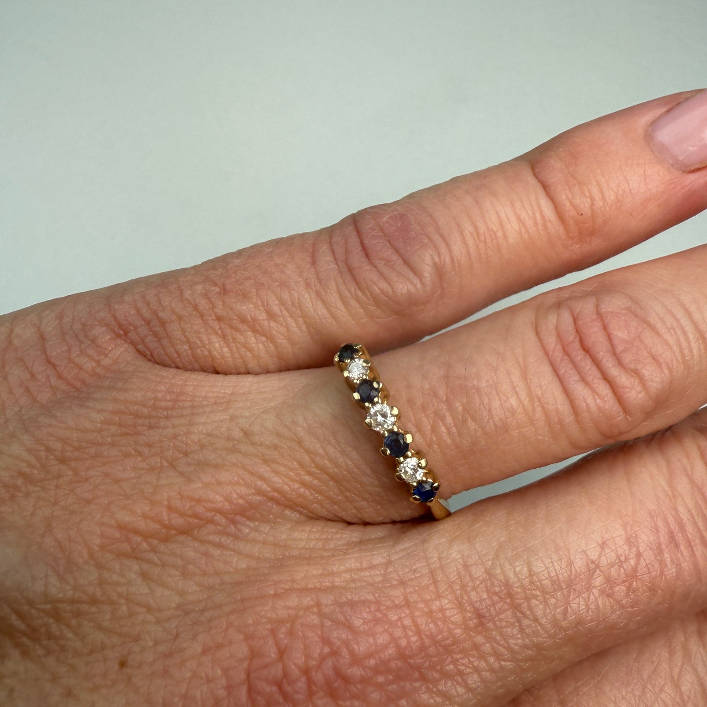 14K Vintage Sapphire and Diamond Yellow Gold Band 3.28mm, Size 6.5