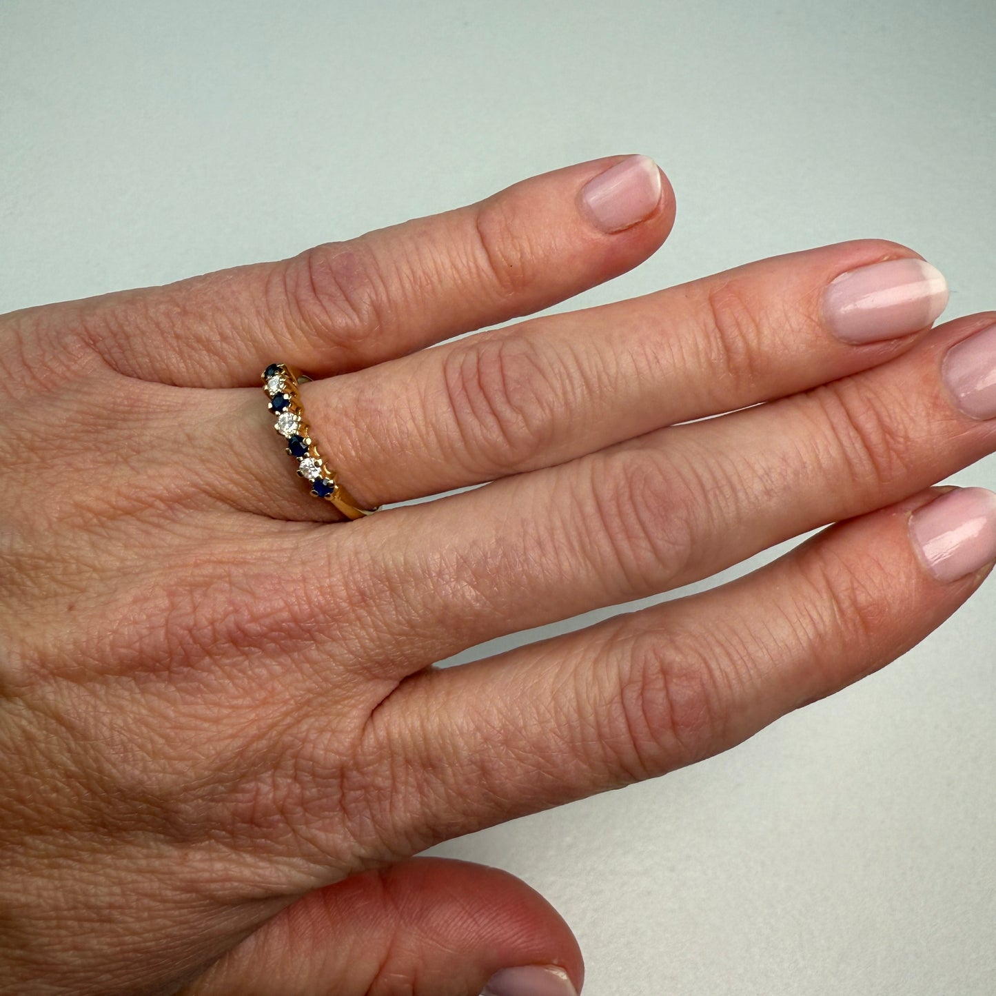 14K Vintage Sapphire and Diamond Yellow Gold Band 3.28mm, Size 6.5