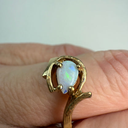 Vintage 10K Gold Opal Mid-Century Ring, Size 6.25