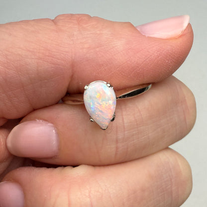 14K White Gold Pear Shape Opal Solitaire Ring, Size 7.75