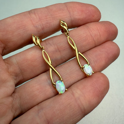 Estate 14K Yellow Gold Opal Drop Earrings