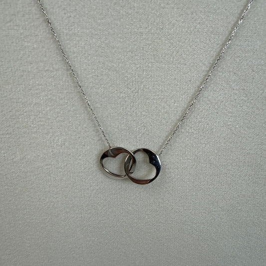 14K Solid White Gold Interlocking Heart Pendant Necklace