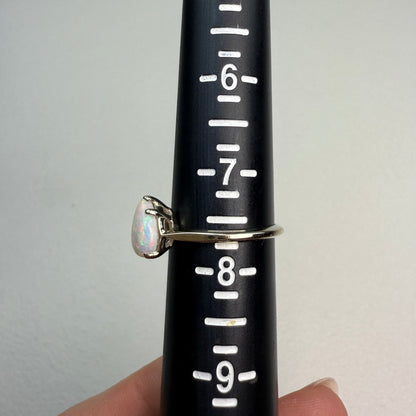 14K White Gold Pear Shape Opal Solitaire Ring, Size 7.75