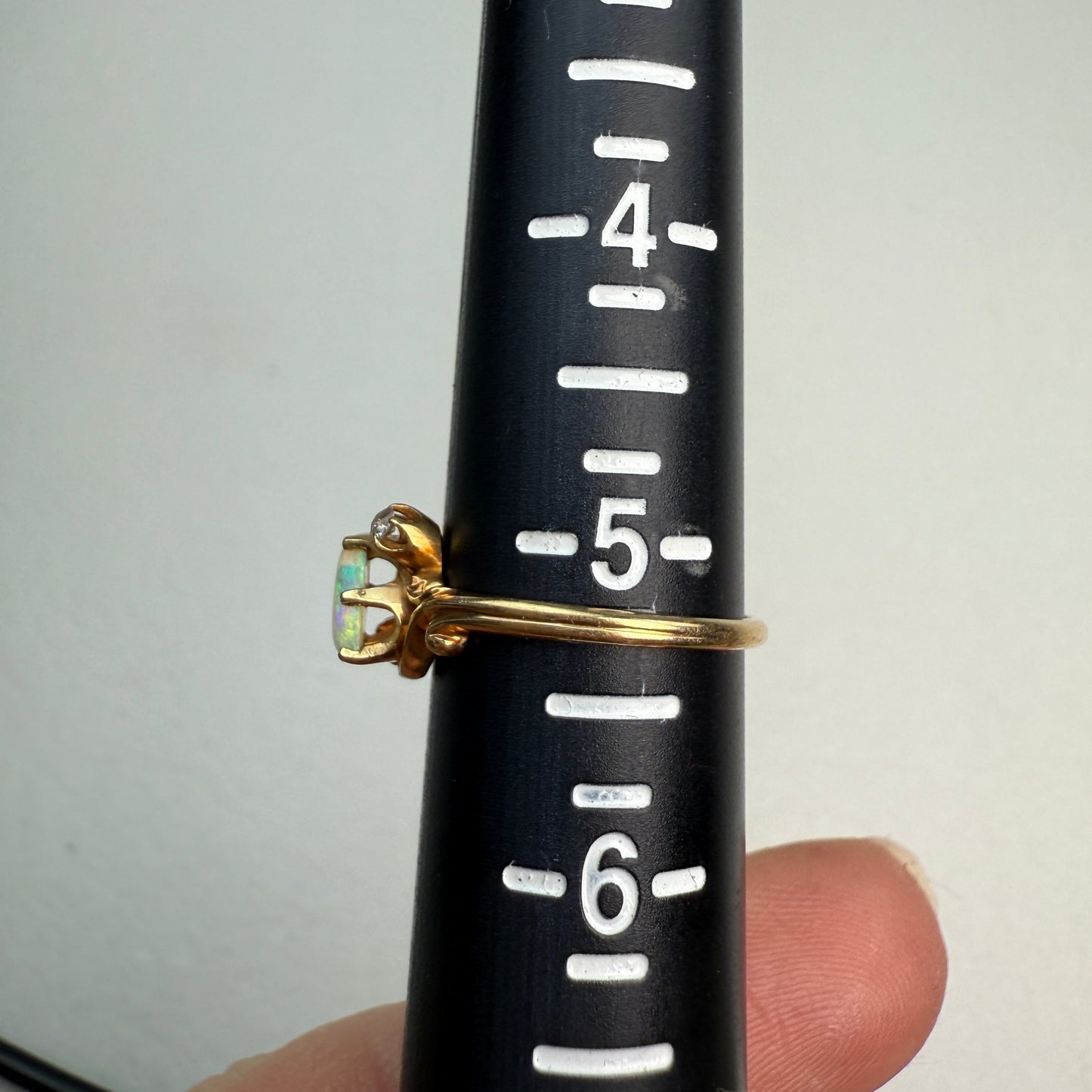 Vintage 1880s Victorian Opal and Diamond 14K Yellow Gold Ring, Size 5.25