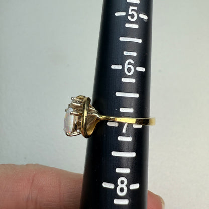 14K Vintage Opal and Diamond Yellow Gold Ring, Size 6.75