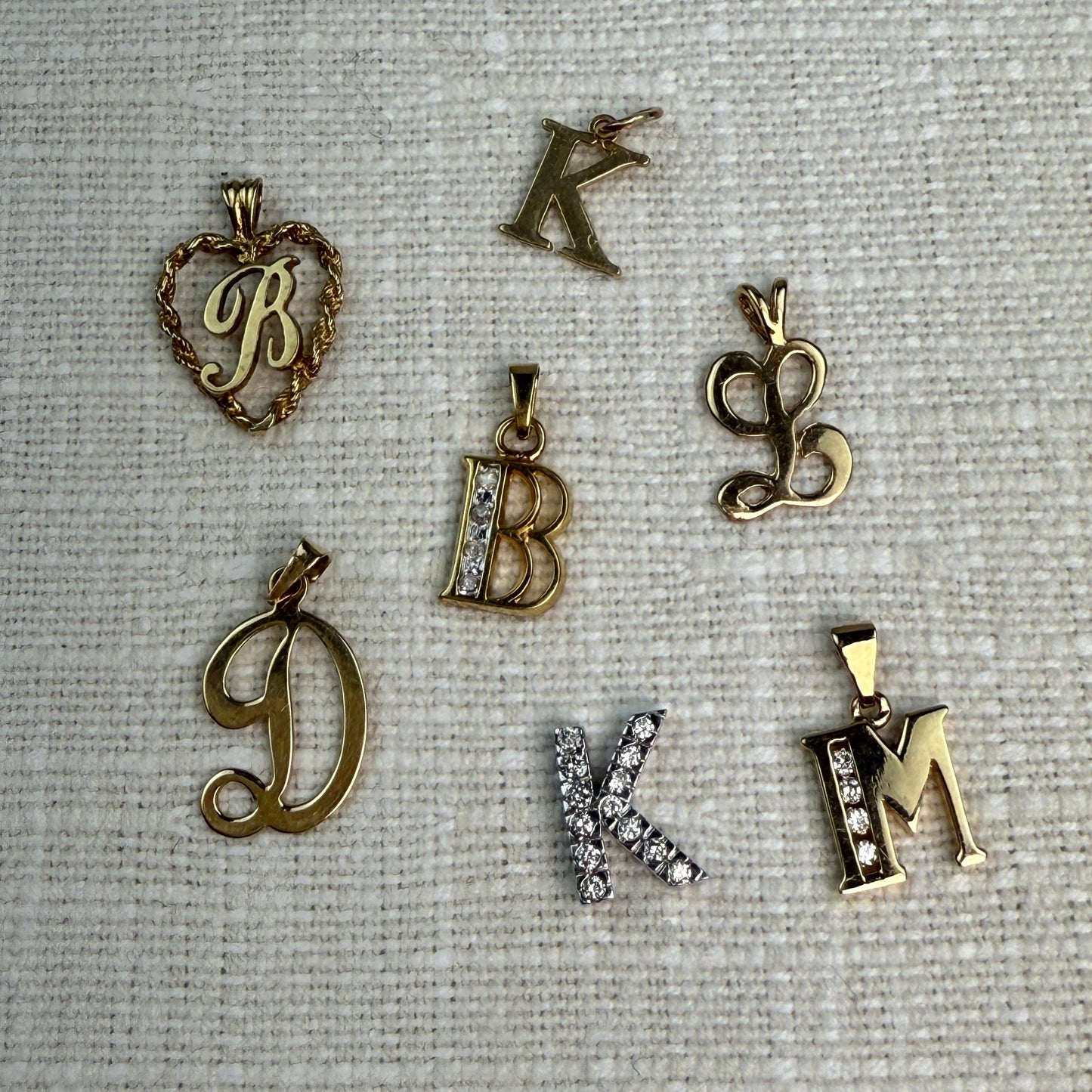 14K Estate Initial Pendants — Vintage & Modern Mix, Group H (Select Your Favorite)