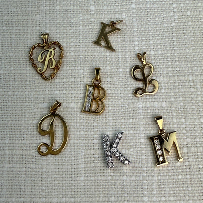 14K Estate Initial Pendants — Vintage & Modern Mix, Group H (Select Your Favorite)