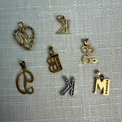 14K Estate Initial Pendants — Vintage & Modern Mix, Group H (Select Your Favorite)