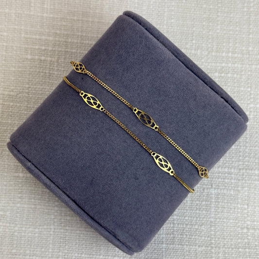 7" Vintage Italian Double Strand Filigree Station Bracelet 10K Yellow Gold 3.66mm 1.95g