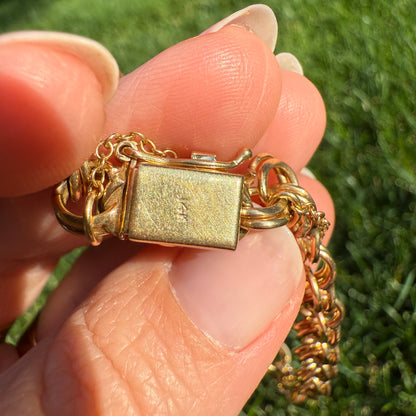 7.25" Solid 14K Yellow Gold Double Link Charm Bracelet 7.6mm Bracelet 19.2 g