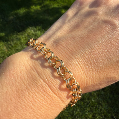 7.25" Solid 14K Yellow Gold Double Link Charm Bracelet 7.6mm Bracelet 19.2 g