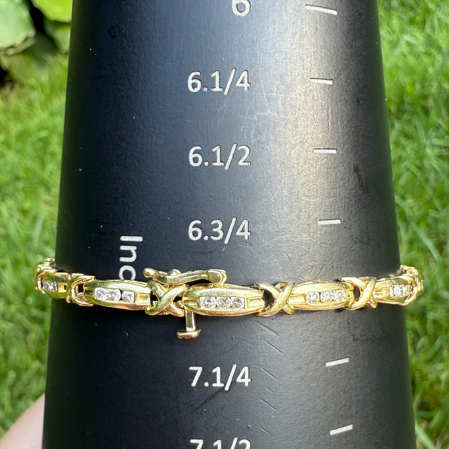 Estate 7" Solid 14K Gold Diamond X & Bar Link Bracelet 4mm 8.32g