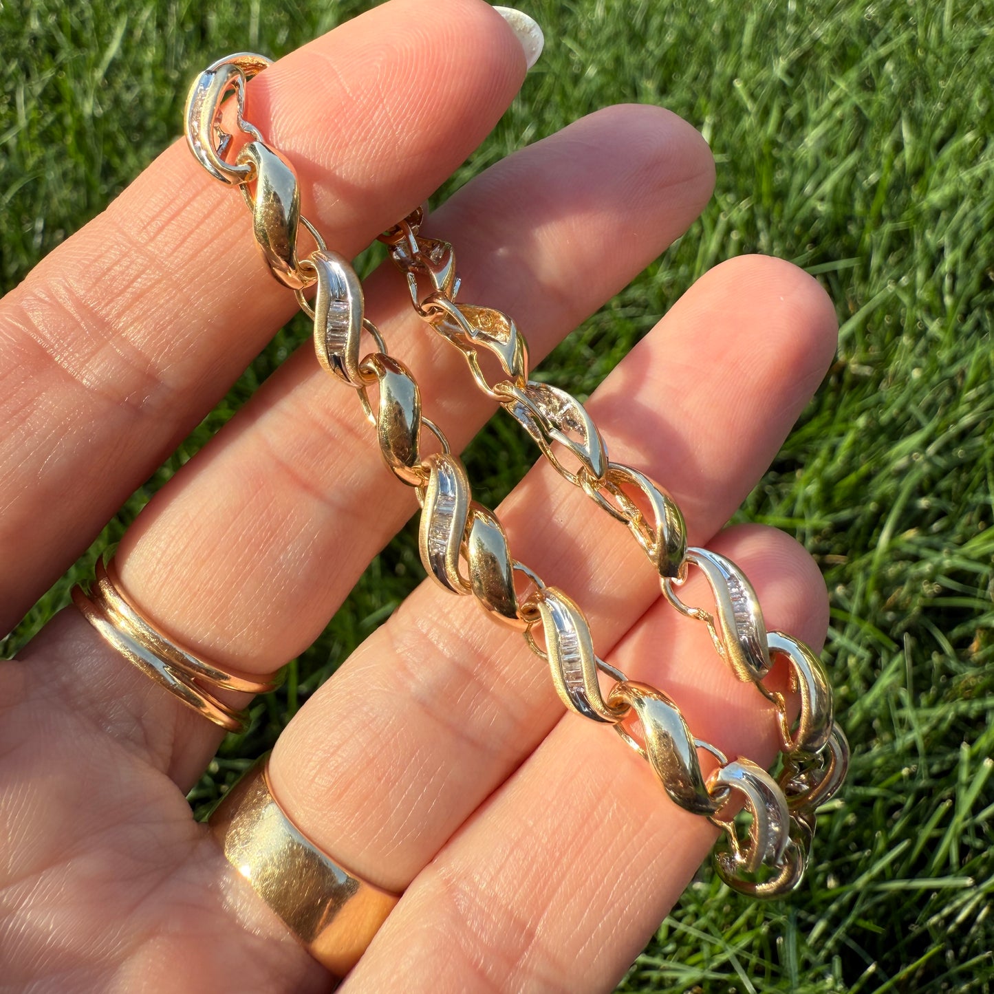 7" Solid 14K Gold and Diamond Openlink San Marco 5.2mm Bracelet - 9.95 grams