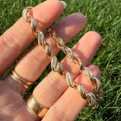 7" Solid 14K Gold and Diamond Openlink San Marco 5.2mm Bracelet - 9.95 grams