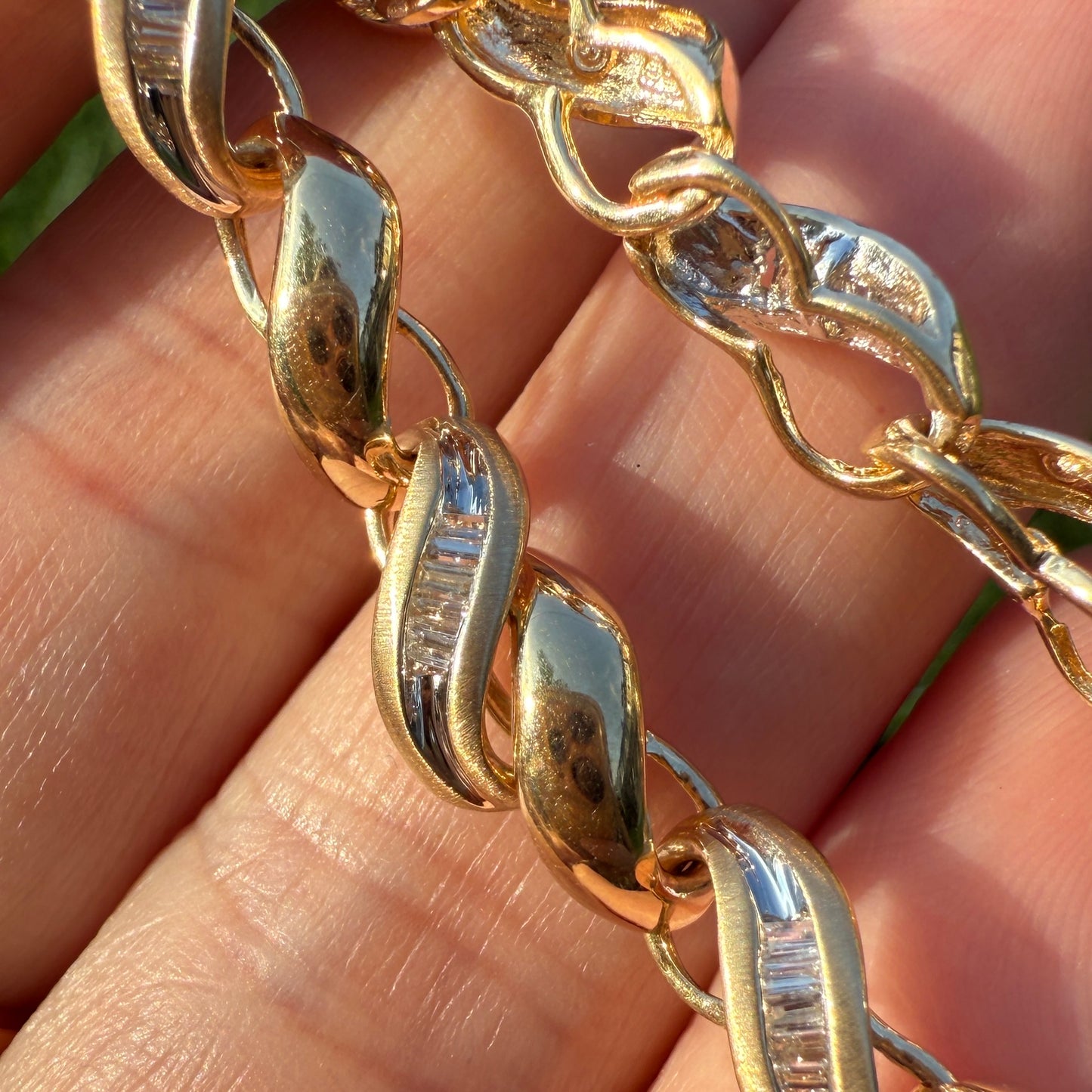 7" Solid 14K Gold and Diamond Openlink San Marco 5.2mm Bracelet - 9.95 grams