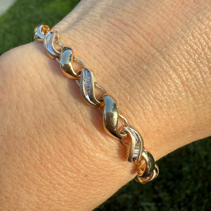 7" Solid 14K Gold and Diamond Openlink San Marco 5.2mm Bracelet - 9.95 grams
