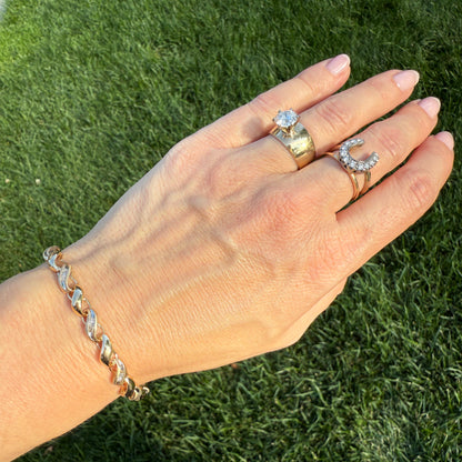 7" Solid 14K Gold and Diamond Openlink San Marco 5.2mm Bracelet - 9.95 grams