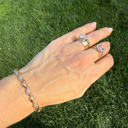 7" Solid 14K Gold and Diamond Openlink San Marco 5.2mm Bracelet - 9.95 grams