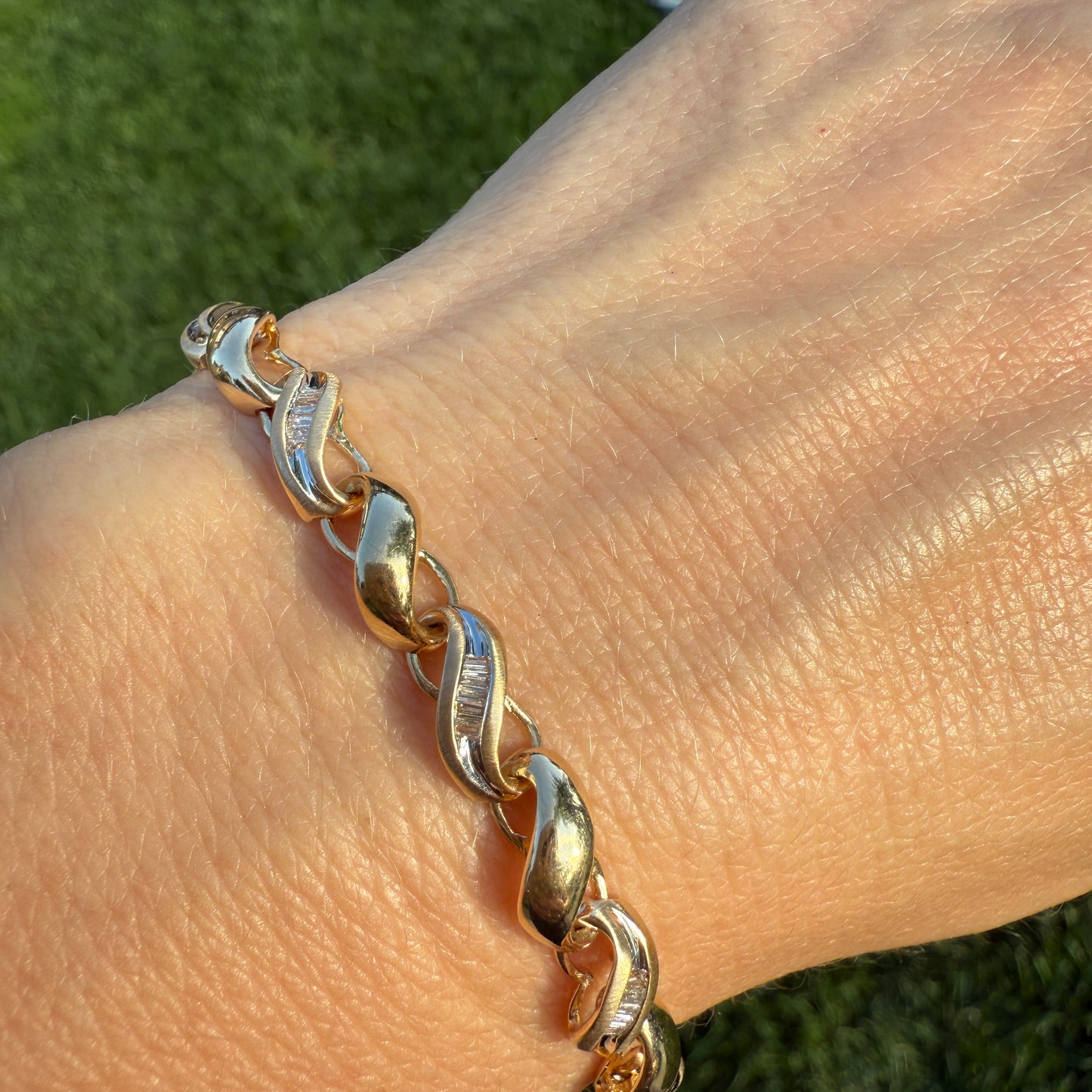 7" Solid 14K Gold and Diamond Openlink San Marco 5.2mm Bracelet - 9.95 grams