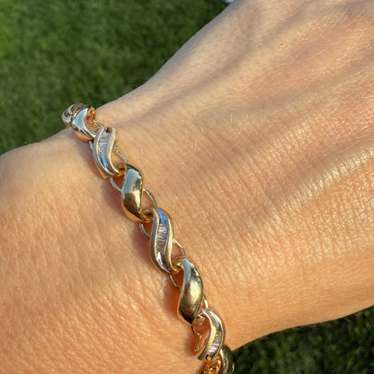 7" Solid 14K Gold and Diamond Openlink San Marco 5.2mm Bracelet - 9.95 grams