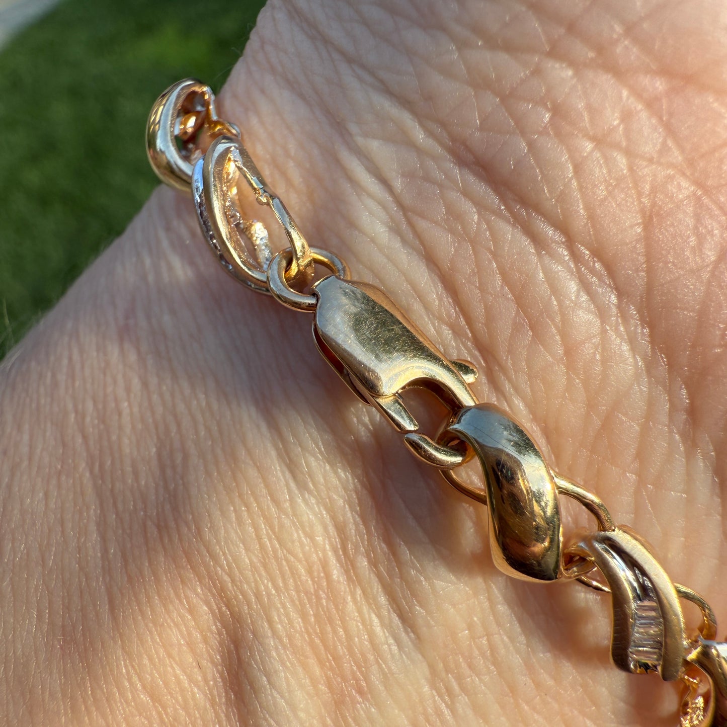 7" Solid 14K Gold and Diamond Openlink San Marco 5.2mm Bracelet - 9.95 grams