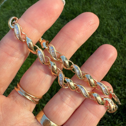 7" Solid 14K Gold and Diamond Openlink San Marco 5.2mm Bracelet - 9.95 grams