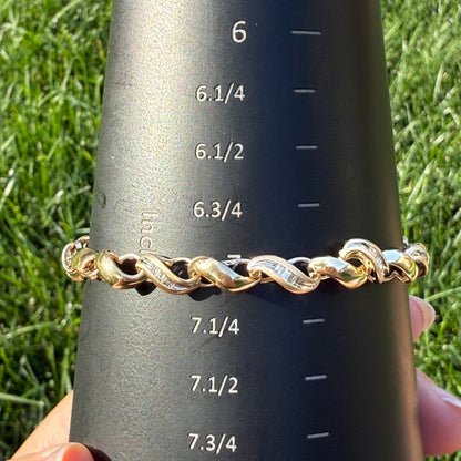 7" Solid 14K Gold and Diamond Openlink San Marco 5.2mm Bracelet - 9.95 grams