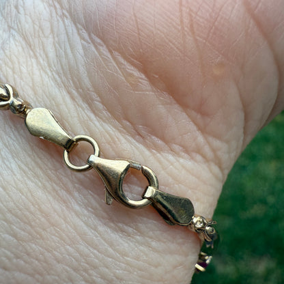 7" Solid 10K Yellow Gold Bracelet with Oval Rubies 4.4g (See Video for Condition)