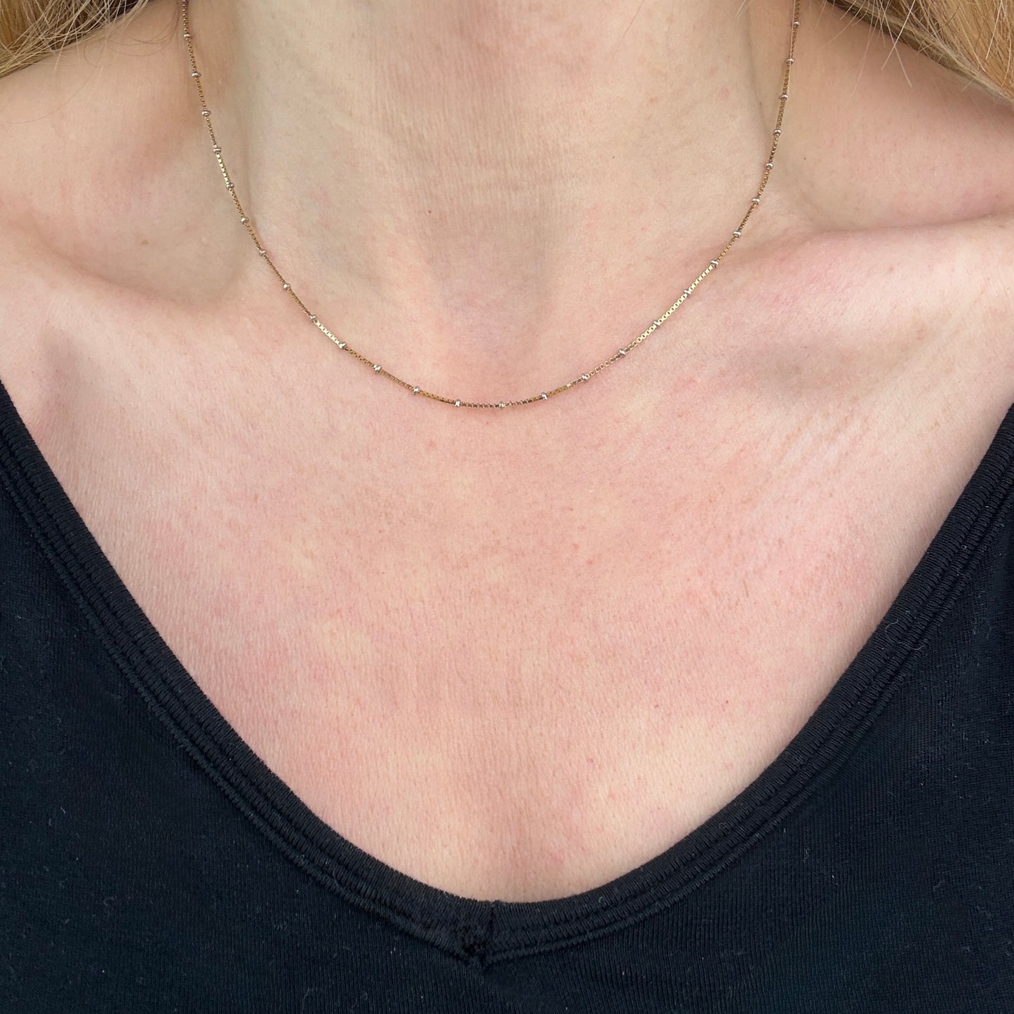 16" Solid 18k Italian Yellow and White Gold Satellite Chain 3.18g