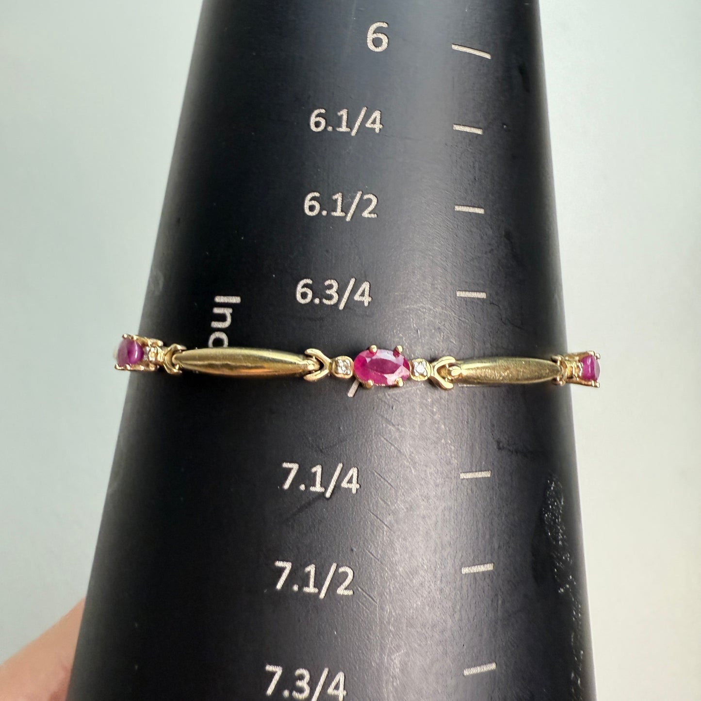 7" Solid 10K Yellow Gold Bracelet with Oval Rubies 4.4g (See Video for Condition)