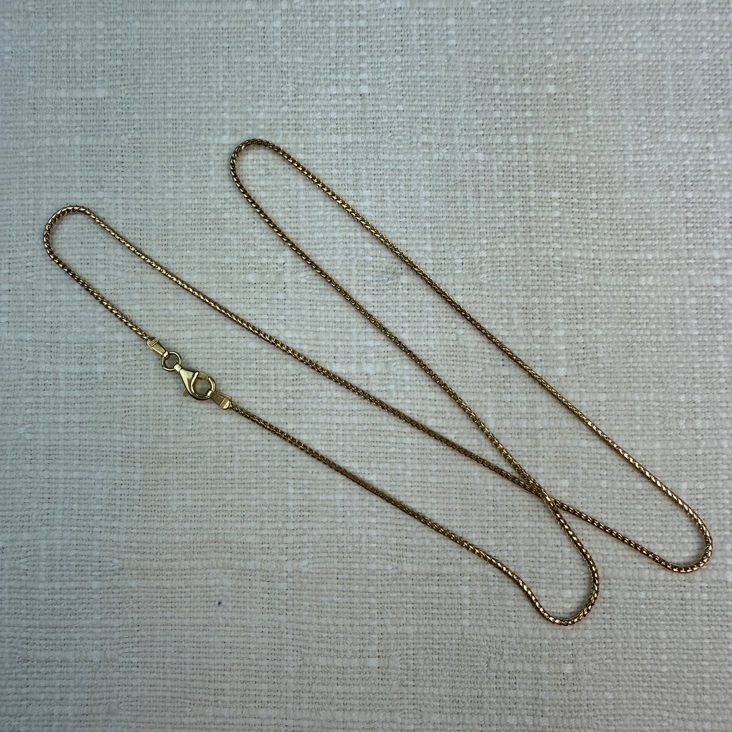 19" Solid 14K Yellow Gold Italian Spiga Wheat Chain, 1.22 mm 5g