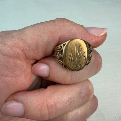 Vintage 14K Yellow Gold Classic Monogram Signet Ring Size 9.5