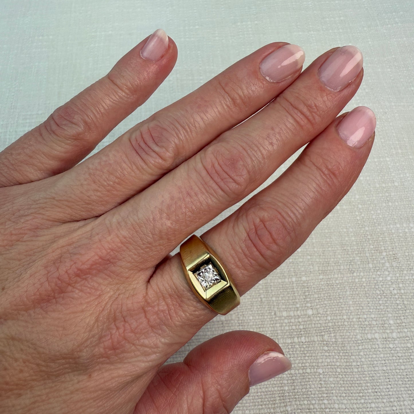 10K Vintage Solid Yellow and White Gold Classic Mid-century Illusion Ring, 9.8 mm, Size 8.5