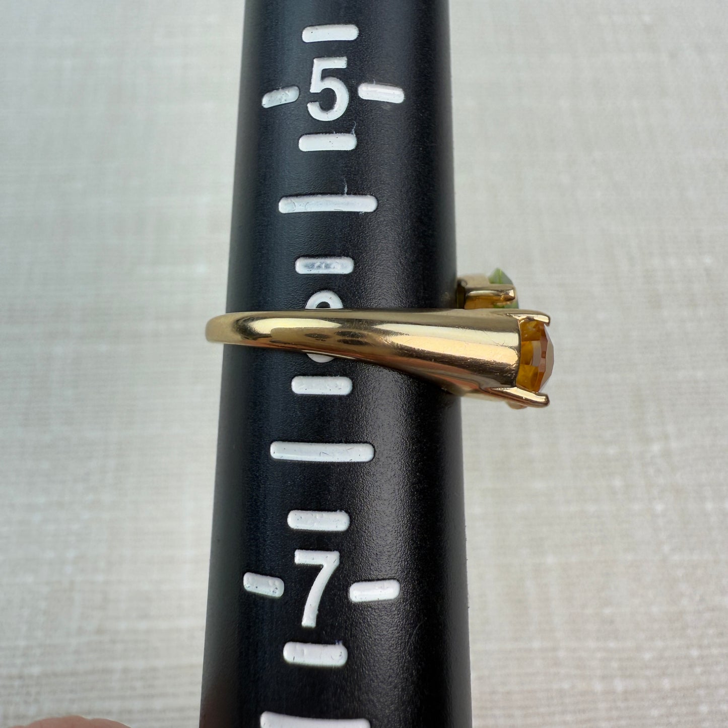 14K Solid Yellow Gold Toi Et Moi Pear Shaped Citrine and Peridot Ring, Size 6