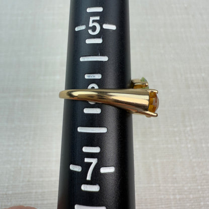 14K Solid Yellow Gold Toi Et Moi Pear Shaped Citrine and Peridot Ring, Size 6