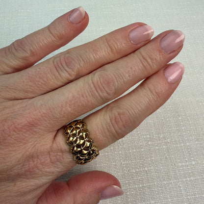 10K Solid Yellow Gold Bold Open-Work Lattice Design Ring, 11.5 mm, Size 7