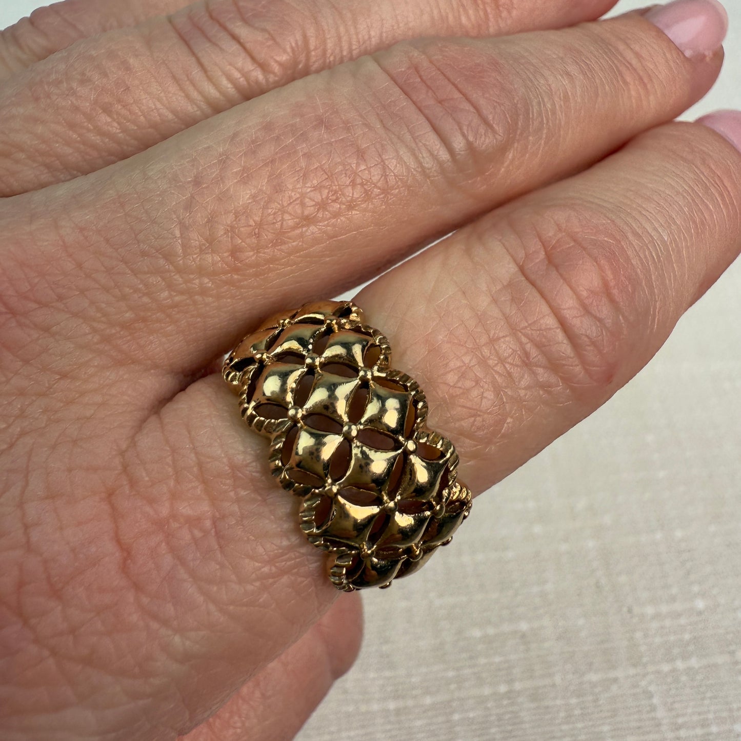 10K Solid Yellow Gold Bold Open-Work Lattice Design Ring, 11.5 mm, Size 7