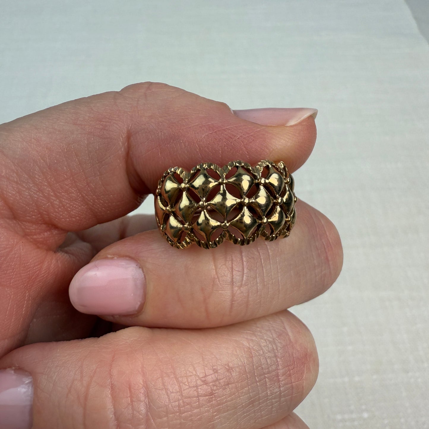 10K Solid Yellow Gold Bold Open-Work Lattice Design Ring, 11.5 mm, Size 7