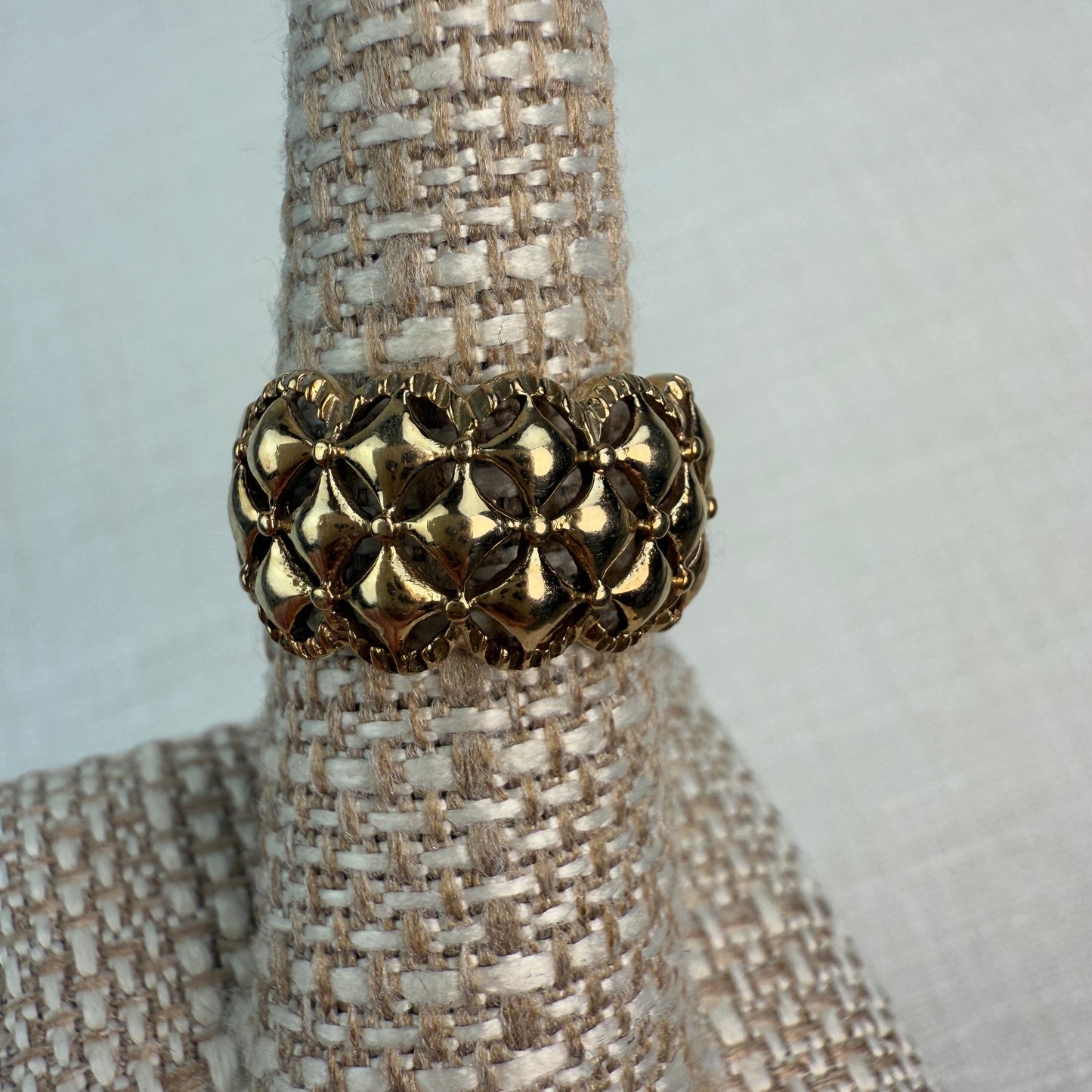 10K Solid Yellow Gold Bold Open-Work Lattice Design Ring, 11.5 mm, Size 7