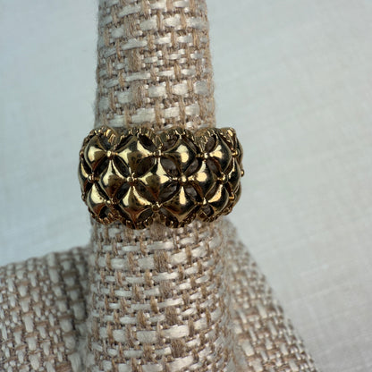10K Solid Yellow Gold Bold Open-Work Lattice Design Ring, 11.5 mm, Size 7