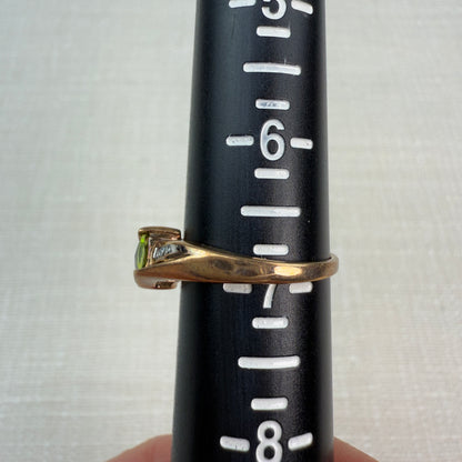 10K  Solid Yellow Gold Square Peridot and Diamond Ring, Size 7