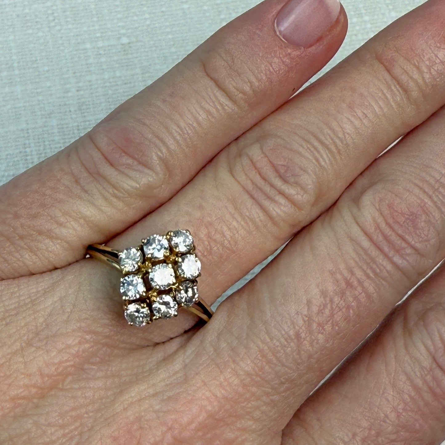 14K Solid Yellow Gold Natural Diamond Cluster Size 7.75